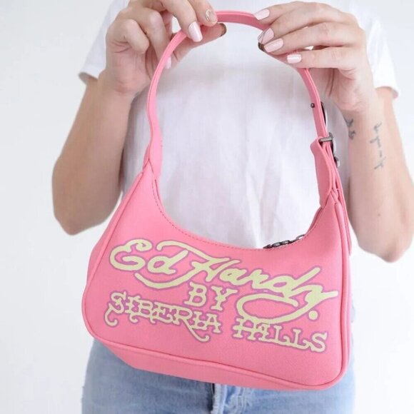 Ed Hardy x Siberia Hills Y2K Pink Purse VTG 2000's Ed Hardy Pink Shoulder Bag - Picture 6 of 12